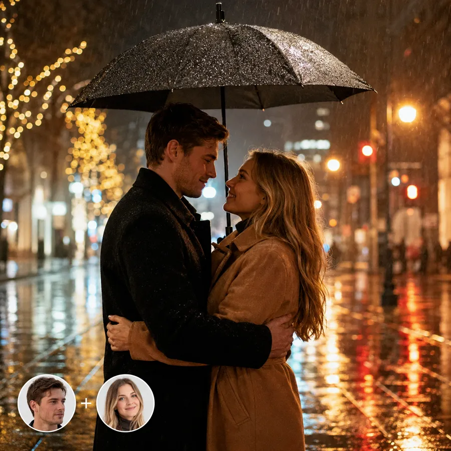 Rainy night couple photo from AI Couple Photo Maker