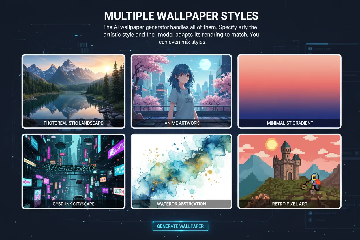 Multiple wallpaper styles generated by AI