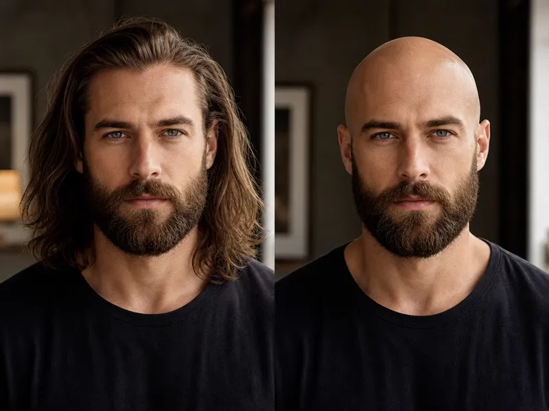 AI bald filter preview before shaving example