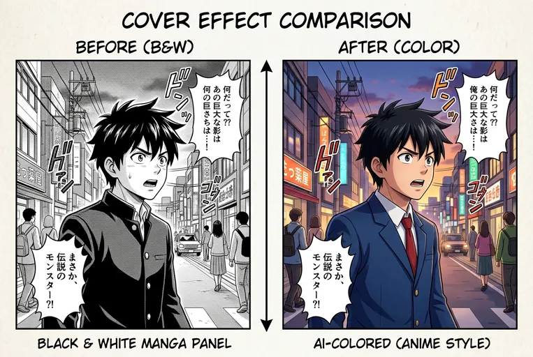 Anime style before and after from Colorize Manga with cel shading