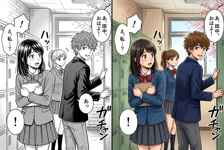 Auto Color before and after: black-and-white manga panel next to Colorize Manga result