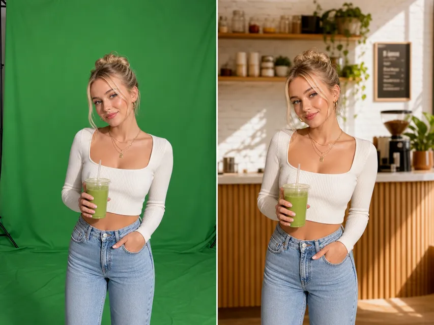 Green screen removal for social media content example