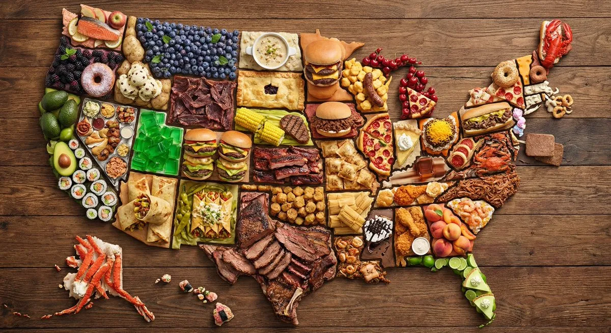 US Map Made of Famous Foods