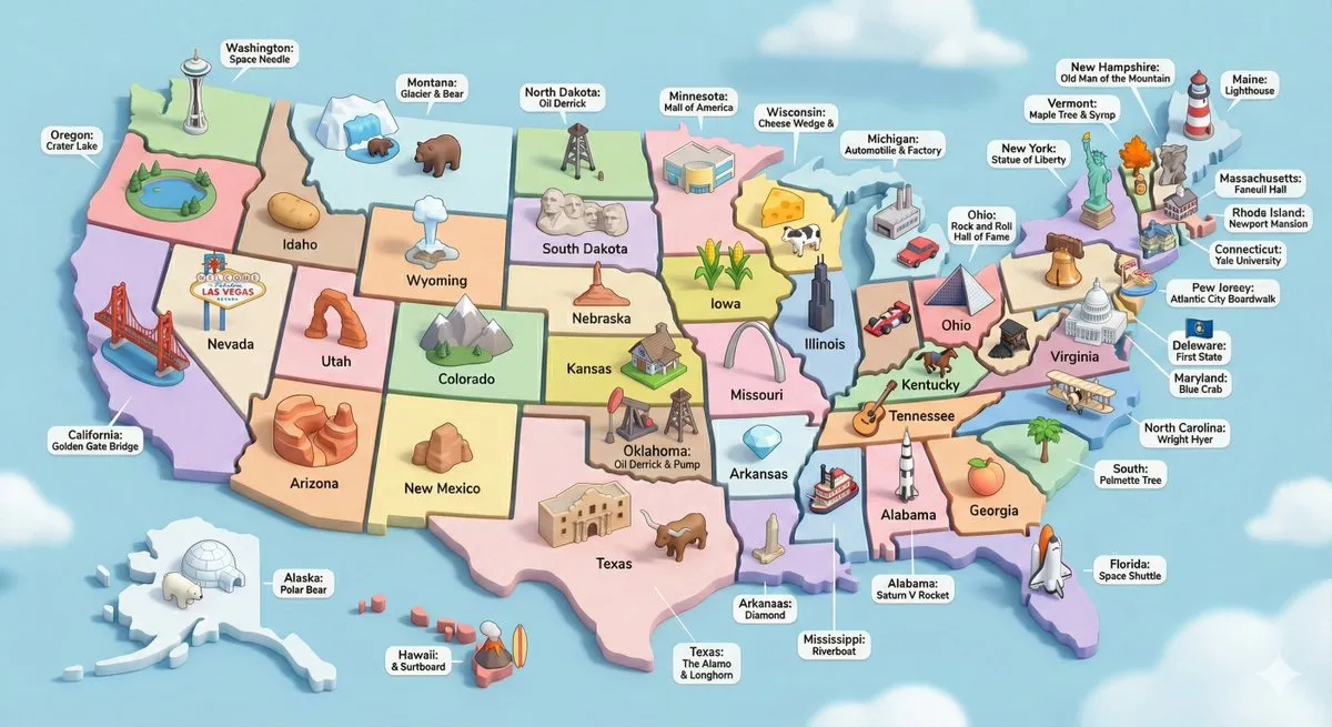 USA 3D Diorama with Landmarks