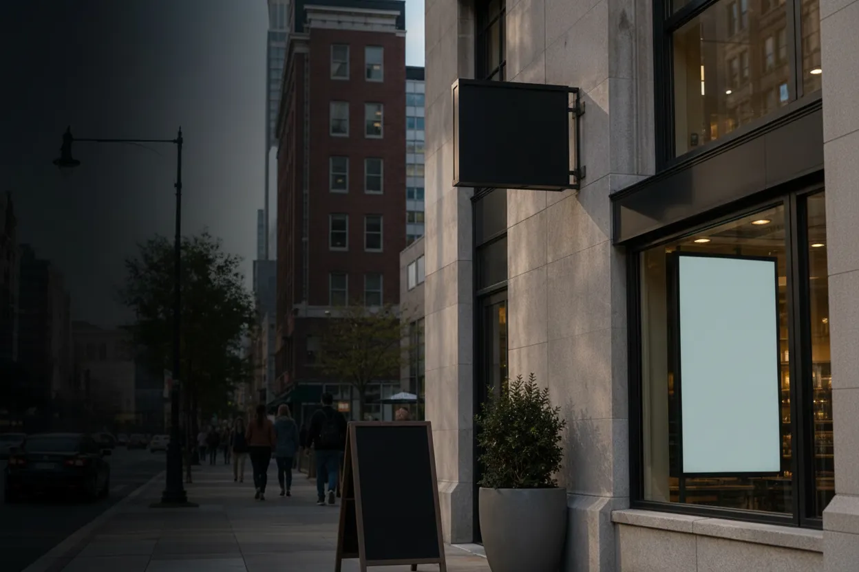 Remove text from store sign and poster example