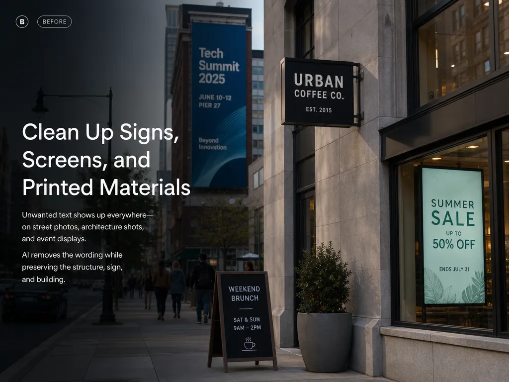 Remove text from store sign and poster example